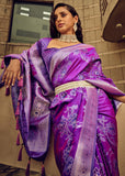 Charming Purple Woven Satin Silk Banarasi Saree With Brocade Blouse