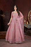 Peach Thread Embroidery With Zarkan Work Gown - women's fashion mart