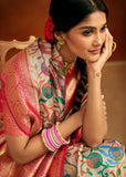 Almond Beige Woven Banarasi Silk Saree With Kalamkari Print