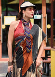 Beige And Black Satin Crepe Printed Silk Saree