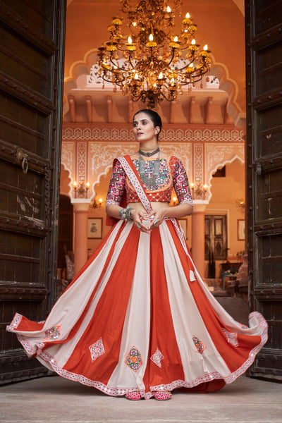 Orange Navratri Designer Embroidery With Mirror Work Lehenga Choli -WOMEN FASHION Default Title women's fashion mart