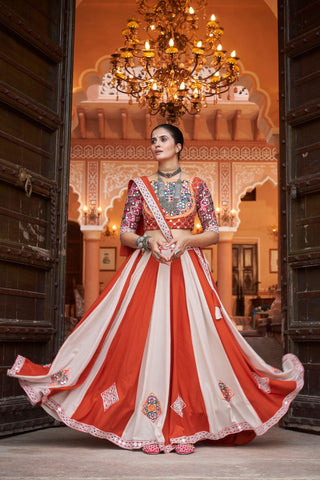Orange Navratri Designer Embroidery With Mirror Work Lehenga Choli -WOMEN FASHION Default Title women's fashion mart