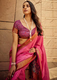 Carnation Pink Woven Banarasi Patola Silk Saree