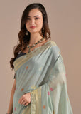 Aruba Blue Woven Cotton Silk Saree