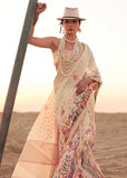 Soft Cream Woven Linen Silk Saree With Floral Print