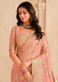 Bloom Peach Woven Banarasi Silk Saree