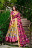 Kalamkari printed lehenga choli dupatta set -Lehenga Choli Yellow / Semi Stitched women's fashion mart