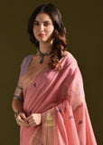 Coral Peach Woven Cotton Silk Saree