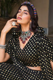 Black Stylish Metallic Foil Work Party Wear Lehenga Choli - women's fashion mart