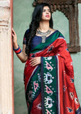 “Exclusive Offer” : Pompeian Red Woven Patola Saree Silk