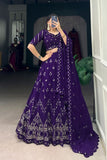 Purple Georgette Sequins And Thread Embroidery Work Wedding Lehenga Choli - women's fashion mart