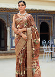 Coffee Brown Woven Banarasi Printed Soft Silk Saree