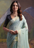 Aqua Blue Woven Cotton Silk Saree
