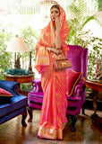 Appricot Peach Woven Smooth Satin Silk Banarasi Saree