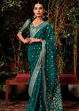 Antique Green Woven Banarasi Silk Saree With Brocade Blouse