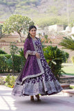 Jacquard With Sequins Embroidered Work Gown & Dupatta Set - women's fashion mart