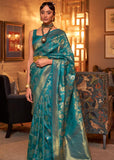 Alluring Blue Woven Banarasi Brocade Silk Saree