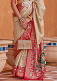Beige And Red Woven Patola Silk Saree