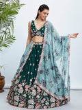 Georgette Golden Dull-Bright Sequin,Threaded Embroidered Semi-Stitched Lehenga choli  women's fashion mart