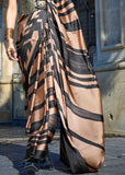 Brown And Black Satin Crepe Printed Saree