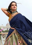 Navy Blue And Green Heavy Banarasi Bridal Lehenga