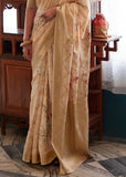 Beige Woven Banarasi Silk Saree With Floral Print