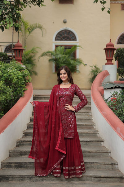 Georgette Sequins Thread Embroidered Work Women Suit Set - women's fashion mart