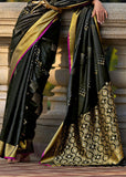 Black Woven Banarasi Soft Silk Saree