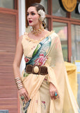 Cream Beige Printed Georgette Saree