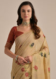 Chiku Beige Woven Cotton Silk Saree