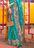 Teal Green Banarasi Woven Soft Silk Saree
