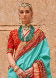 Turquoise Blue Printed Patola Silk Saree