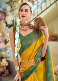 Yolk Yellow Woven Satin Silk Saree