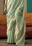 Pastel Green Woven Linen Banarasi Silk Saree