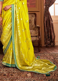 Blazing Yellow Woven Banarasi Designer Silk Saree With Embroidered Blouse