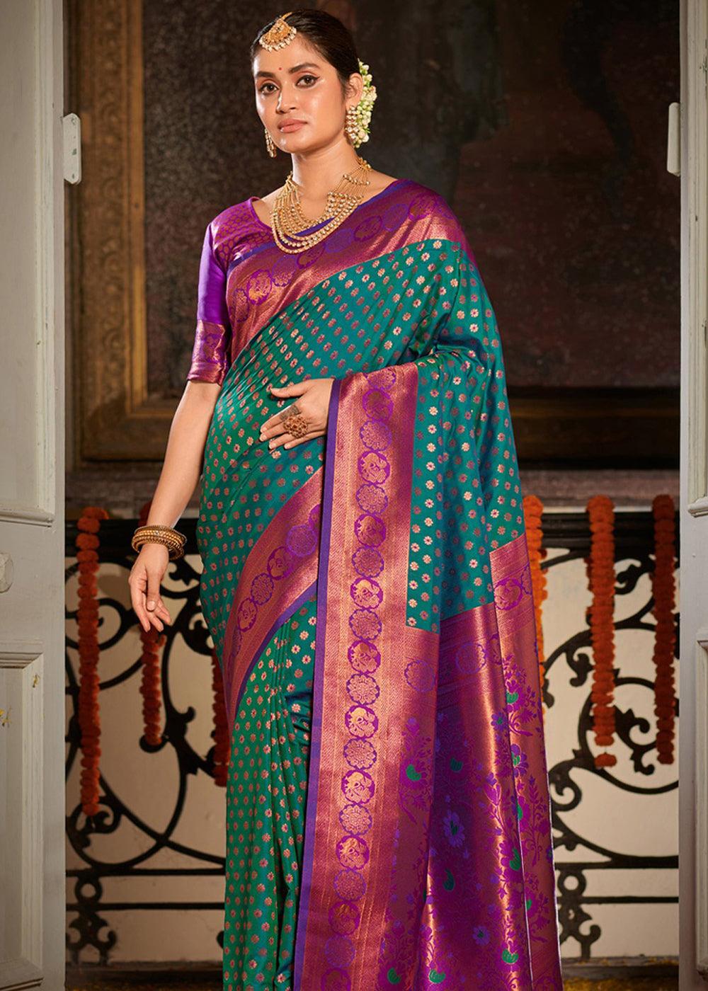 Breeze Blue Woven Banarasi Silk Saree