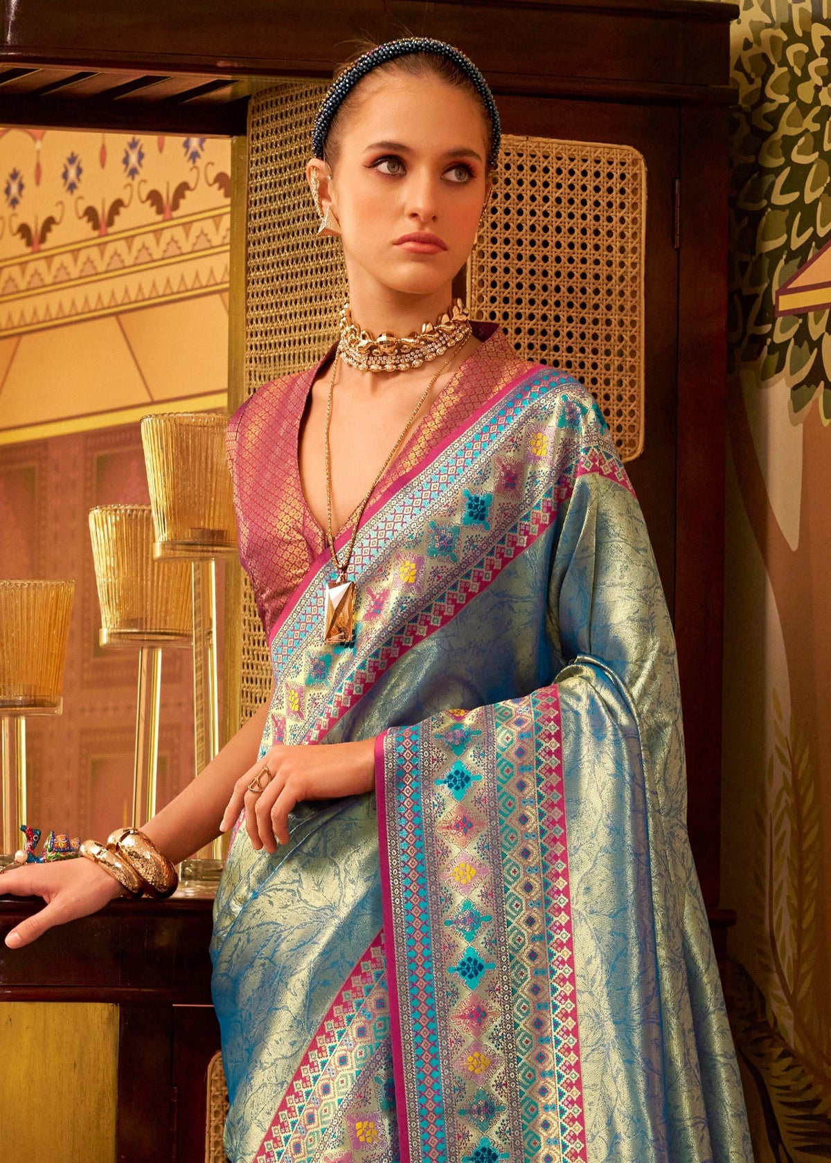 Antique Blue Kanjivaram Saree