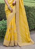 Delight Yellow Heavy Embroidered Designer Silk Saree