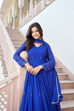 Royal Blue Embroidered Work Gown With Dupatta Set - women's fashion mart