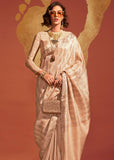 Beautiful Beige And Gold Woven Banarasi Soft Silk Saree
