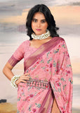 Coral Pink Light Weight Cotton Silk Saree With Digital Print