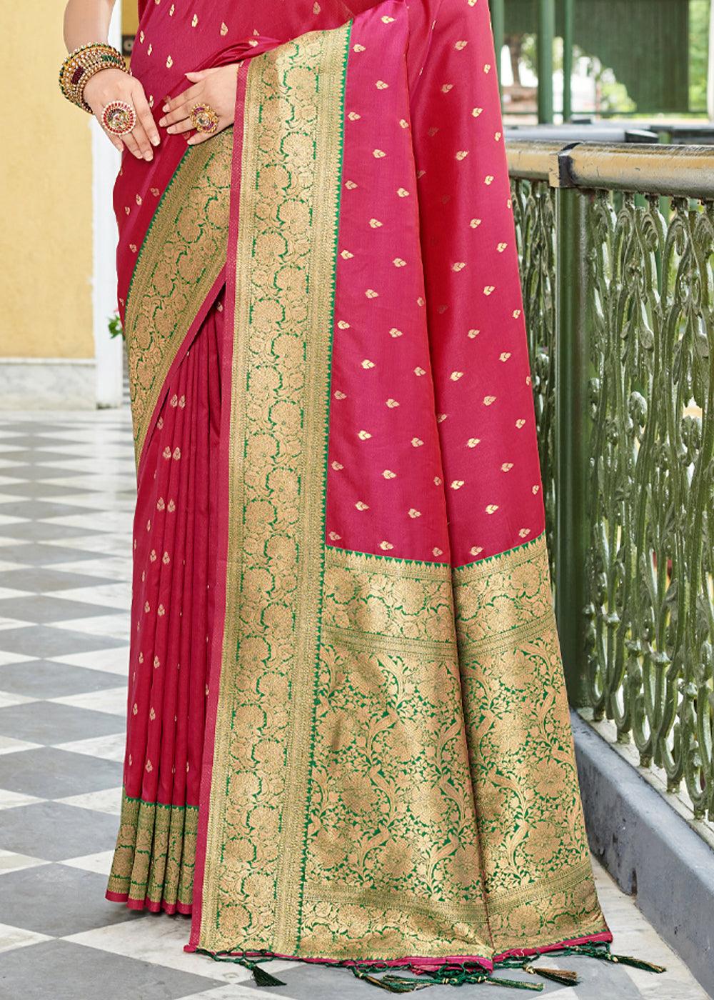 Aanar Red Woven Banarasi Silk Saree