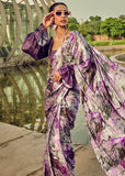 Magic Purple Satin Crepe Printed Silk Saree