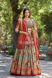 Designed Kalamkari Print Lehenga Choli -WOMEN FASHION Red women's fashion mart