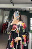 Premium Chiffon Floral Print Gown With Lace Detailing And Matching Dupatta