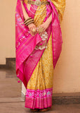 Yellow And Pink Woven Patola Soft Silk Saree
