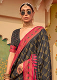 Caviar Black Printed Patola Silk Saree