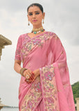 Glory Pink Designer Embroidered Silk Saree