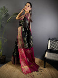 Black Soft Chanderi Pochampally Ikkat Saree