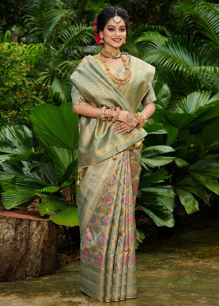 Blue and Golden Woven Kanjivaram Silk Saree